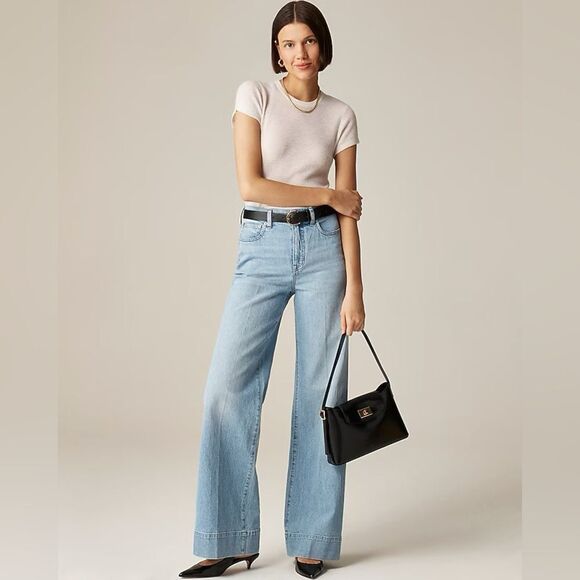 NWT J CREW PETITE New high-rise denim trouser jean in Synniva “light” Wash - Picture 2 of 10